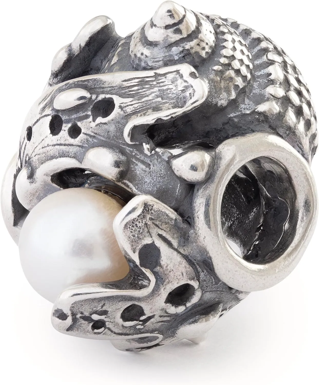 TROLLBEADS Ocean’s Promise Classic Bead – Sterling Silver Seashell with Hidden Freshwater Pearl | Authentic Brand Charm | Silver | Tides of Treasure Collection | Design by Søren Nielsen