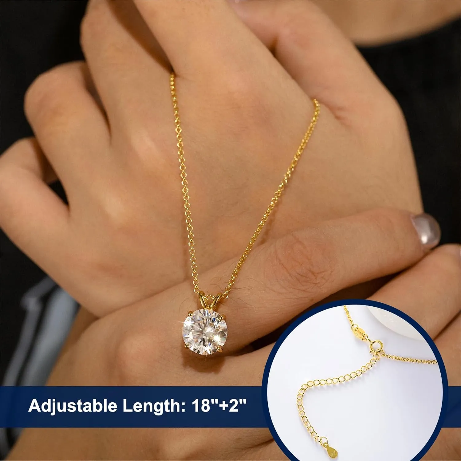 TUHE Moissanite Necklace for Women 0.1-12.0CT(3-15mm) Moissanite Pendant 18k Gold Plated Sterling Silver Necklace Round Solitaire Pendant with 18 2 Inch Chain Jewelry for Mom/Wife Mothers Day Gift