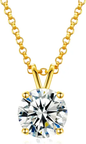 TUHE Moissanite Necklace for Women 0.1-12.0CT(3-15mm) Moissanite Pendant 18k Gold Plated Sterling Silver Necklace Round Solitaire Pendant with 18 2 Inch Chain Jewelry for Mom/Wife Mothers Day Gift