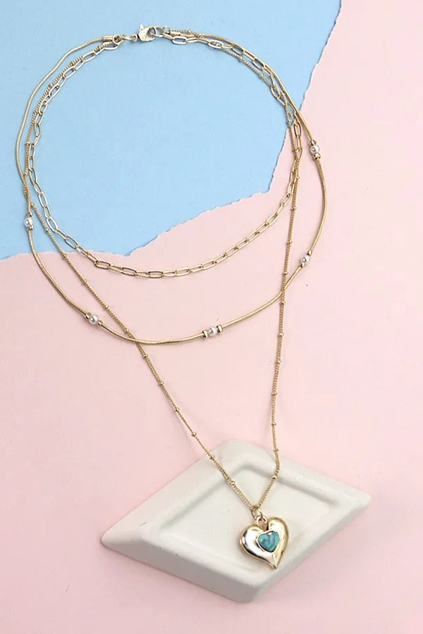 TURQ HEART PEARL STATION MULTI NECKLACE | 25N625