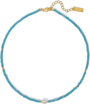 Turquoise Necklace for Women Genuine Freshwater Pearl Pendant Necklace Summer Beach Surf Choker