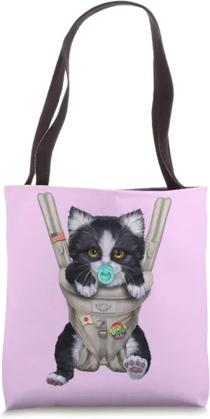 Tuxedo Cat with Pacifier in Baby Carrier Tote Bag