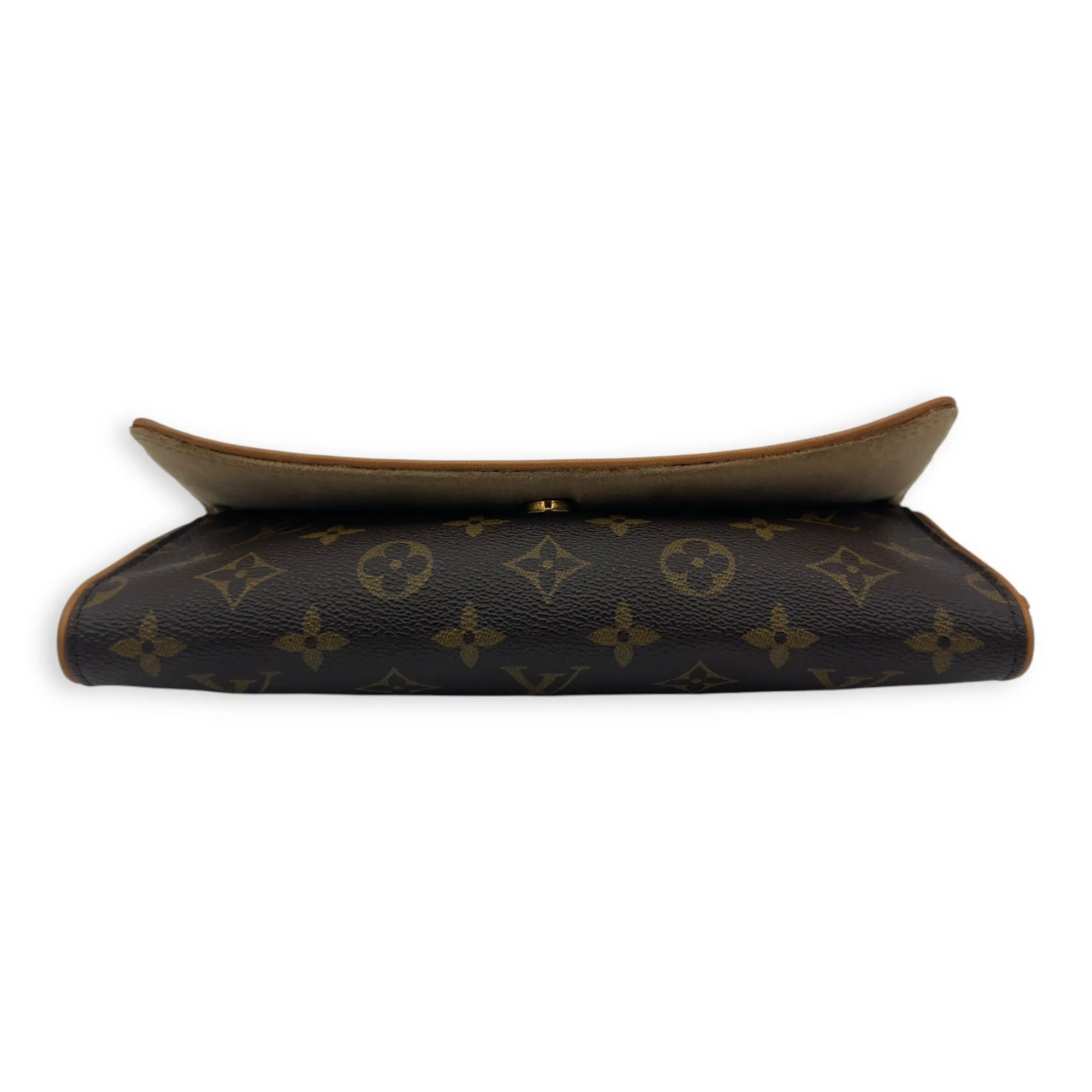 Twin Pochette Brown Crossbody Bag in Monogram Coated Canvas, Gold hardware