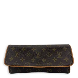 Twin Pochette Brown Crossbody Bag in Monogram Coated Canvas, Gold hardware