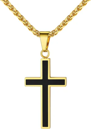 U7 Simple Cross Necklace for Men Women, Stainless Steel Silver Black Gold Latin Cross Pendant Necklaces, Custom Engravable, Length 22-24 Inches