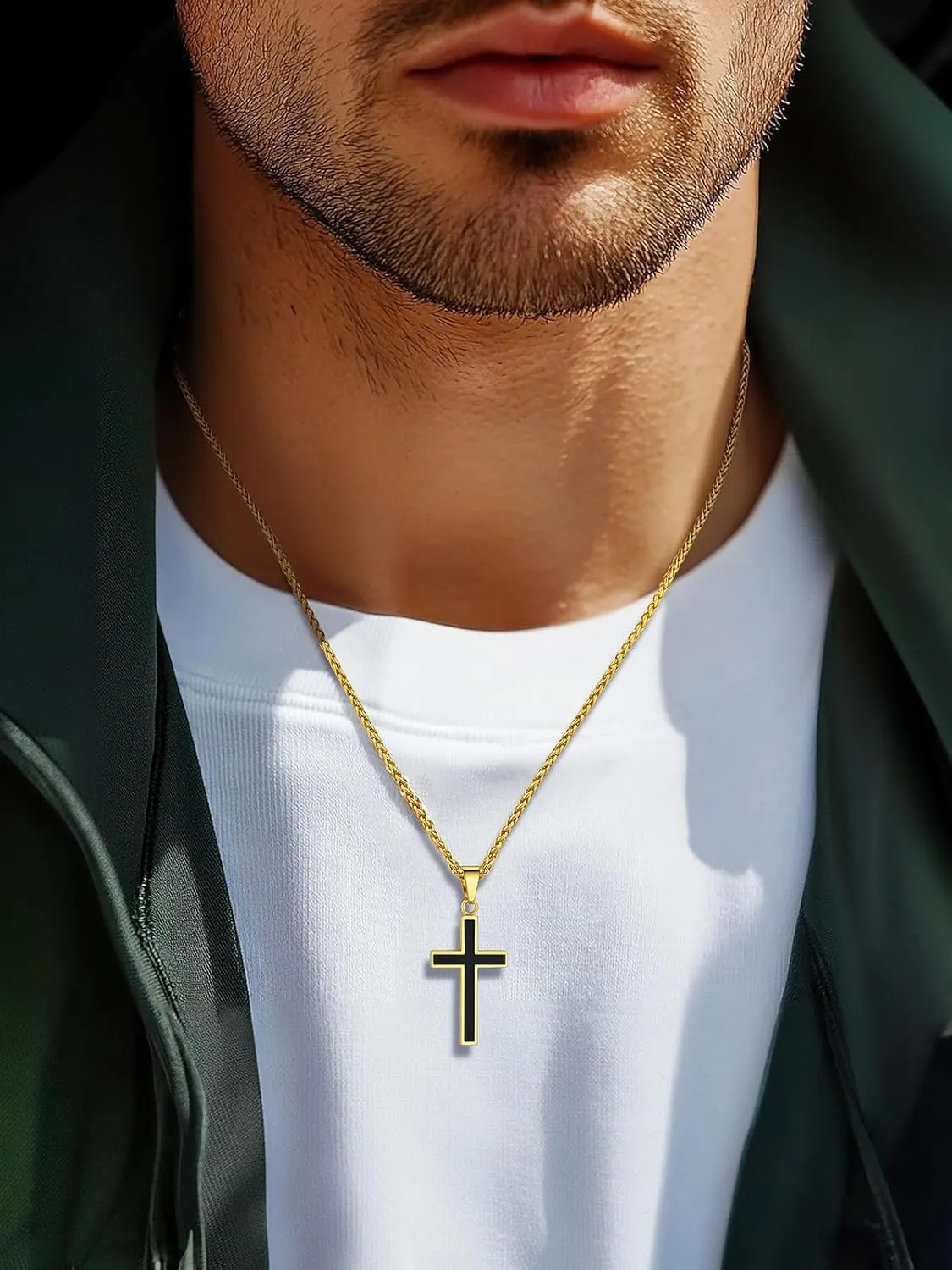 U7 Simple Cross Necklace for Men Women, Stainless Steel Silver Black Gold Latin Cross Pendant Necklaces, Custom Engravable, Length 22-24 Inches