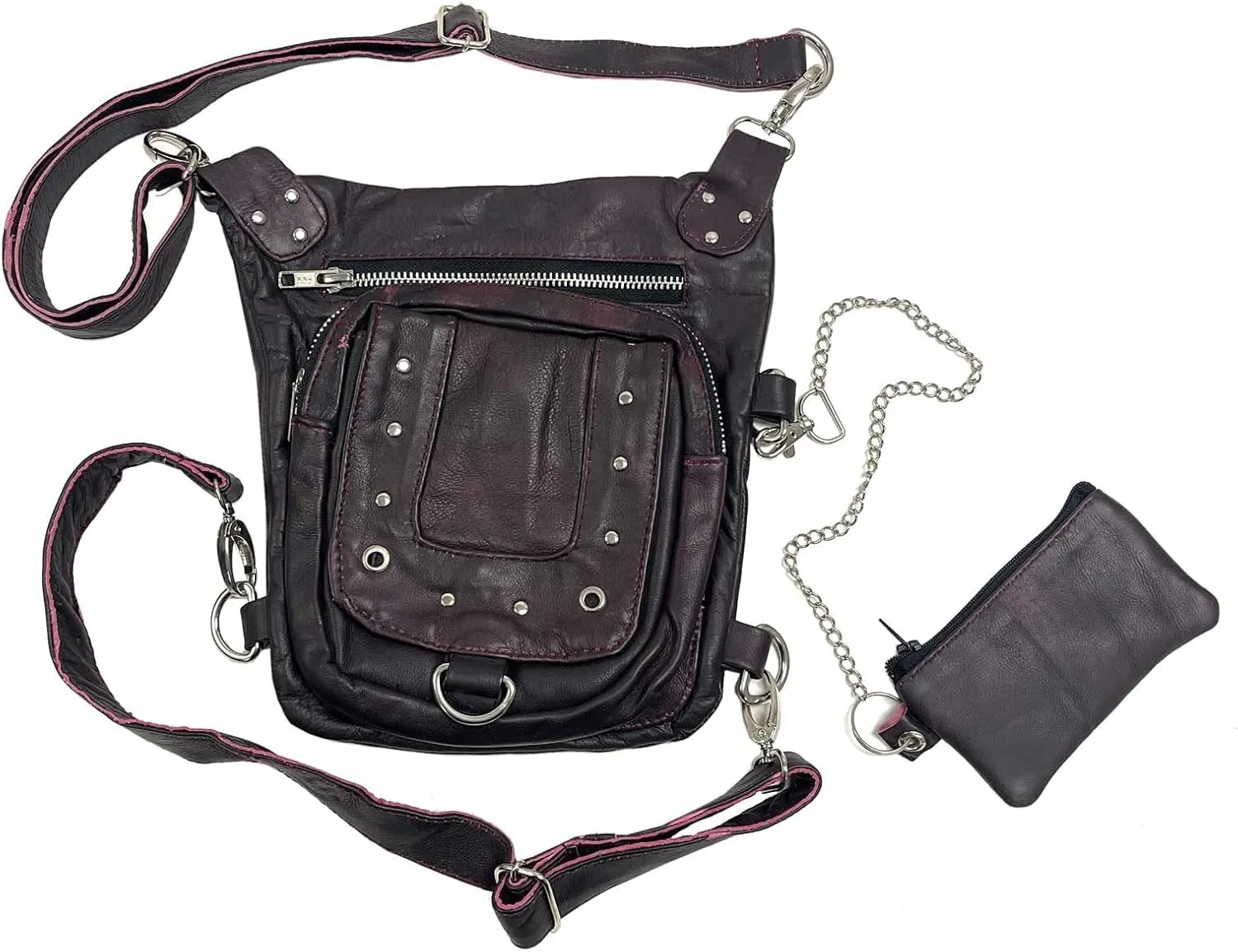 UNIK Women's Studded Side Slinger Genuine Leather Crossbody Bag, Purple