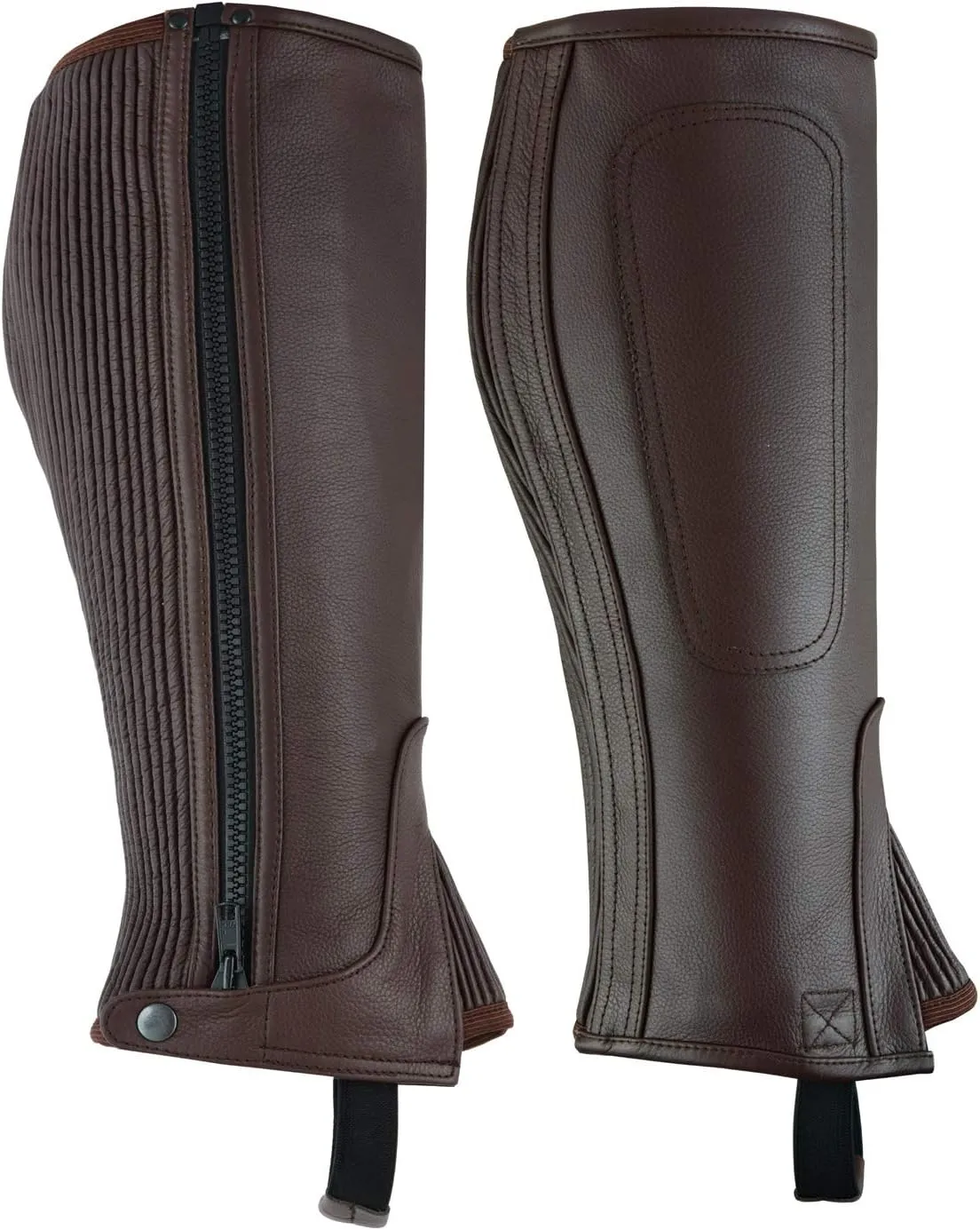 Unisex Adult Top Grain Cow Hide Leather Half Chaps Black and Brown