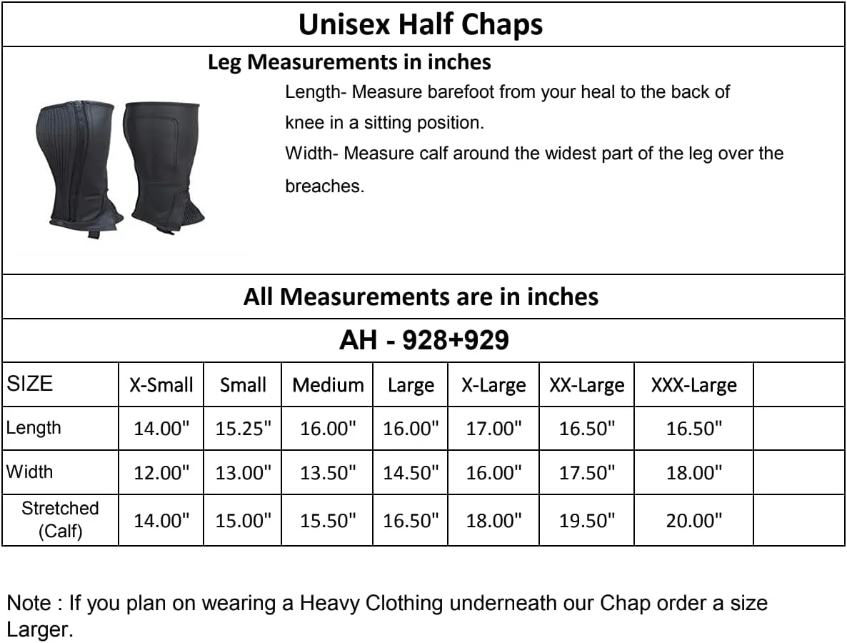 Unisex Adult Top Grain Cow Hide Leather Half Chaps Black and Brown