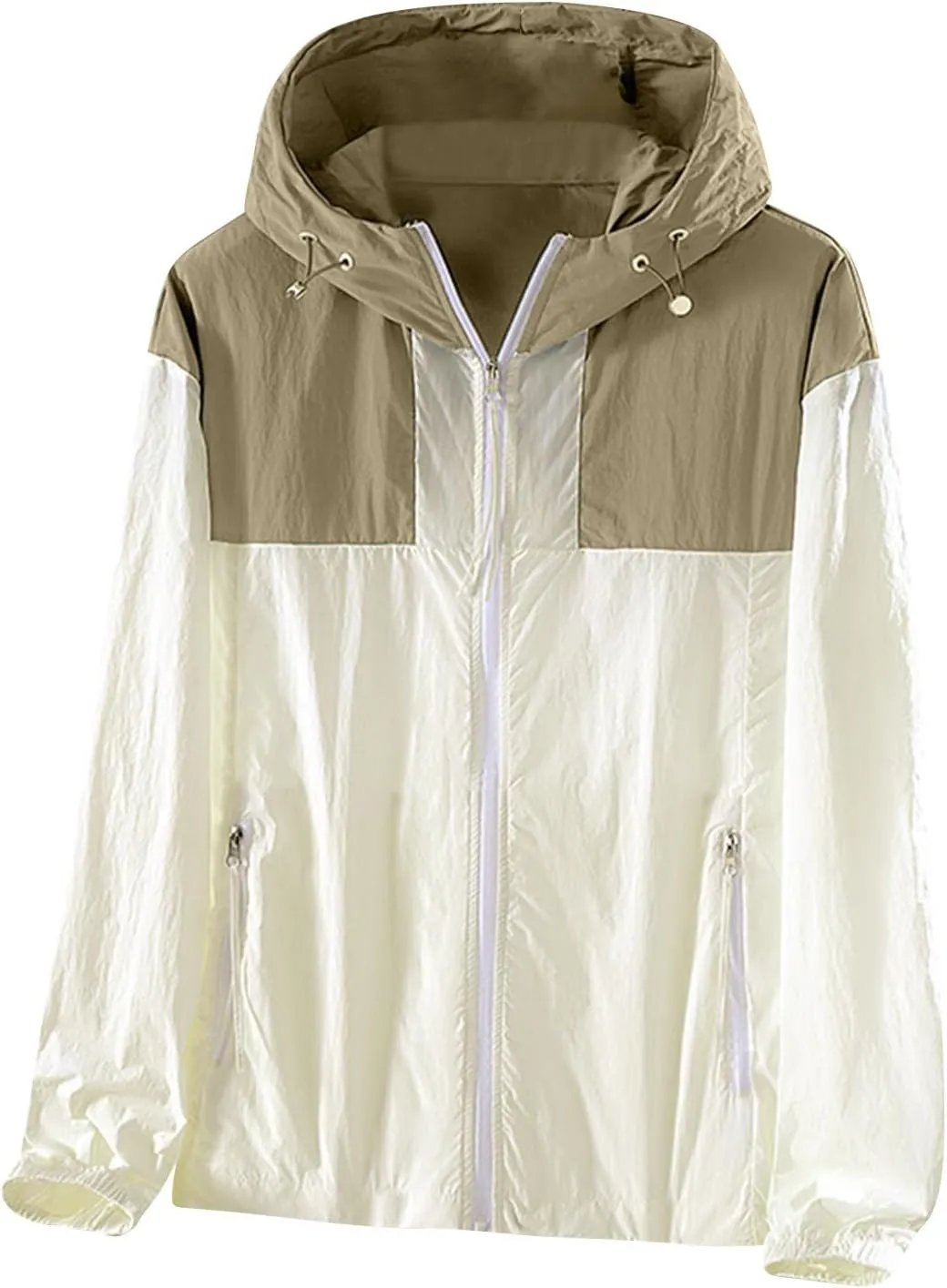 Unisex Jackets for Women Splicing Long Sleeve UPF 50  UV Sun Protection Jacket Outdoor Hiking Shirt with Zip Pockets