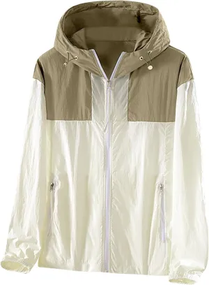 Unisex Jackets for Women Splicing Long Sleeve UPF 50  UV Sun Protection Jacket Outdoor Hiking Shirt with Zip Pockets