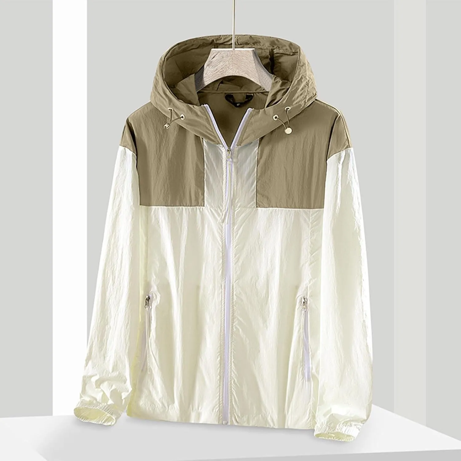 Unisex Jackets for Women Splicing Long Sleeve UPF 50  UV Sun Protection Jacket Outdoor Hiking Shirt with Zip Pockets