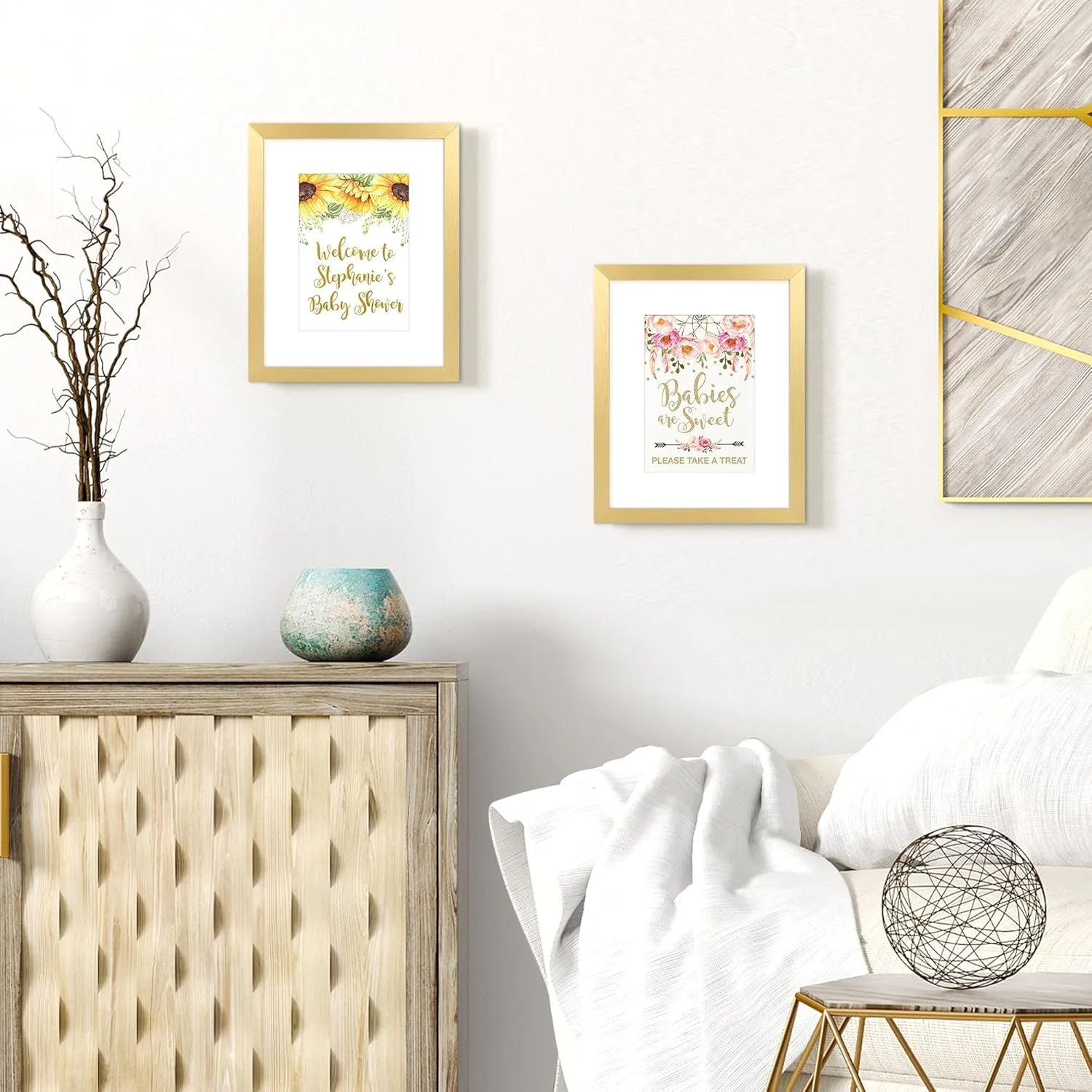 upsimples 8x10 Picture Frame Set of 5, Display Pictures 5x7 with Mat or 8 x 10 Without, Wall Gallery Photo Frames, Gold