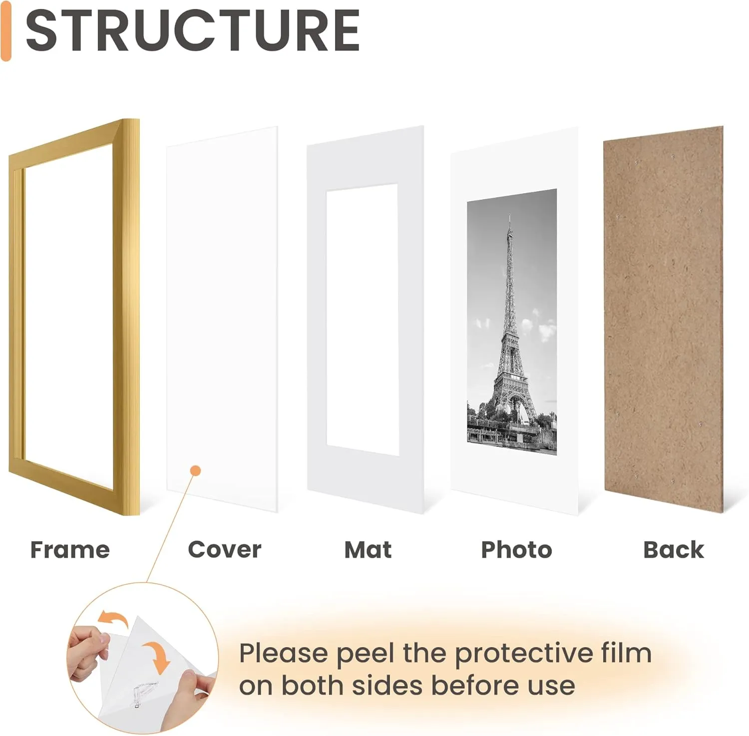 upsimples 8x10 Picture Frame Set of 5, Display Pictures 5x7 with Mat or 8 x 10 Without, Wall Gallery Photo Frames, Gold