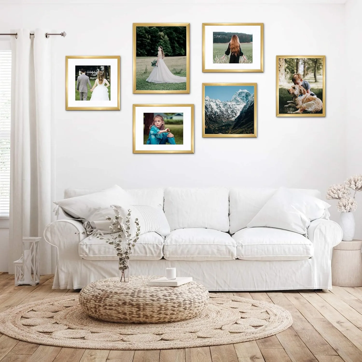 upsimples 8x10 Picture Frame Set of 5, Display Pictures 5x7 with Mat or 8 x 10 Without, Wall Gallery Photo Frames, Gold