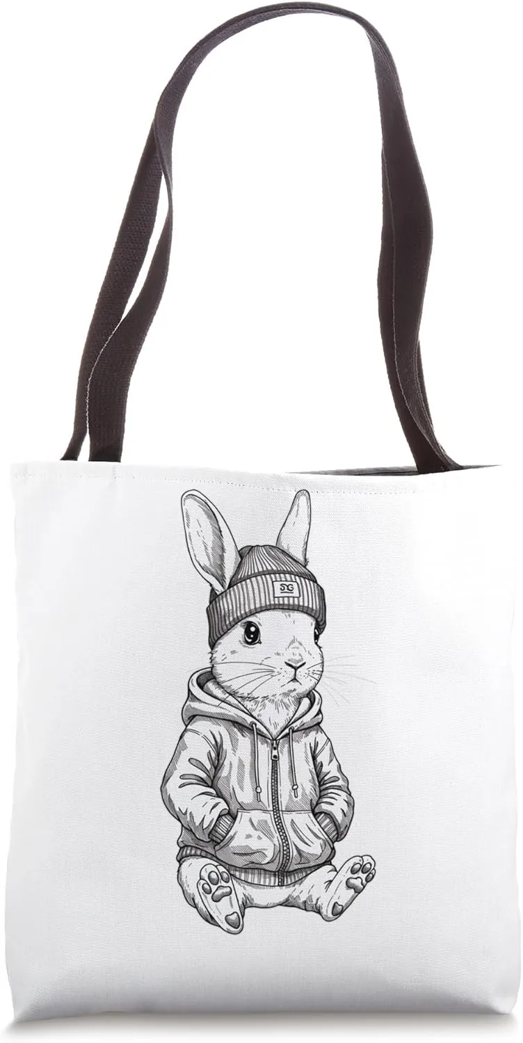 Urban Streetwear Bunny – Cool Hipster Rabbit Hoodie Design Tote Bag