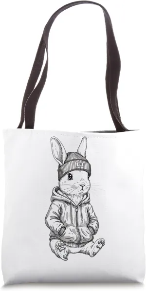 Urban Streetwear Bunny – Cool Hipster Rabbit Hoodie Design Tote Bag