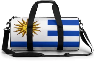 Uruguay Flag Cylindrical Gym Duffle Bag Foldable Weekender Bags Lightweight Travel Handbag