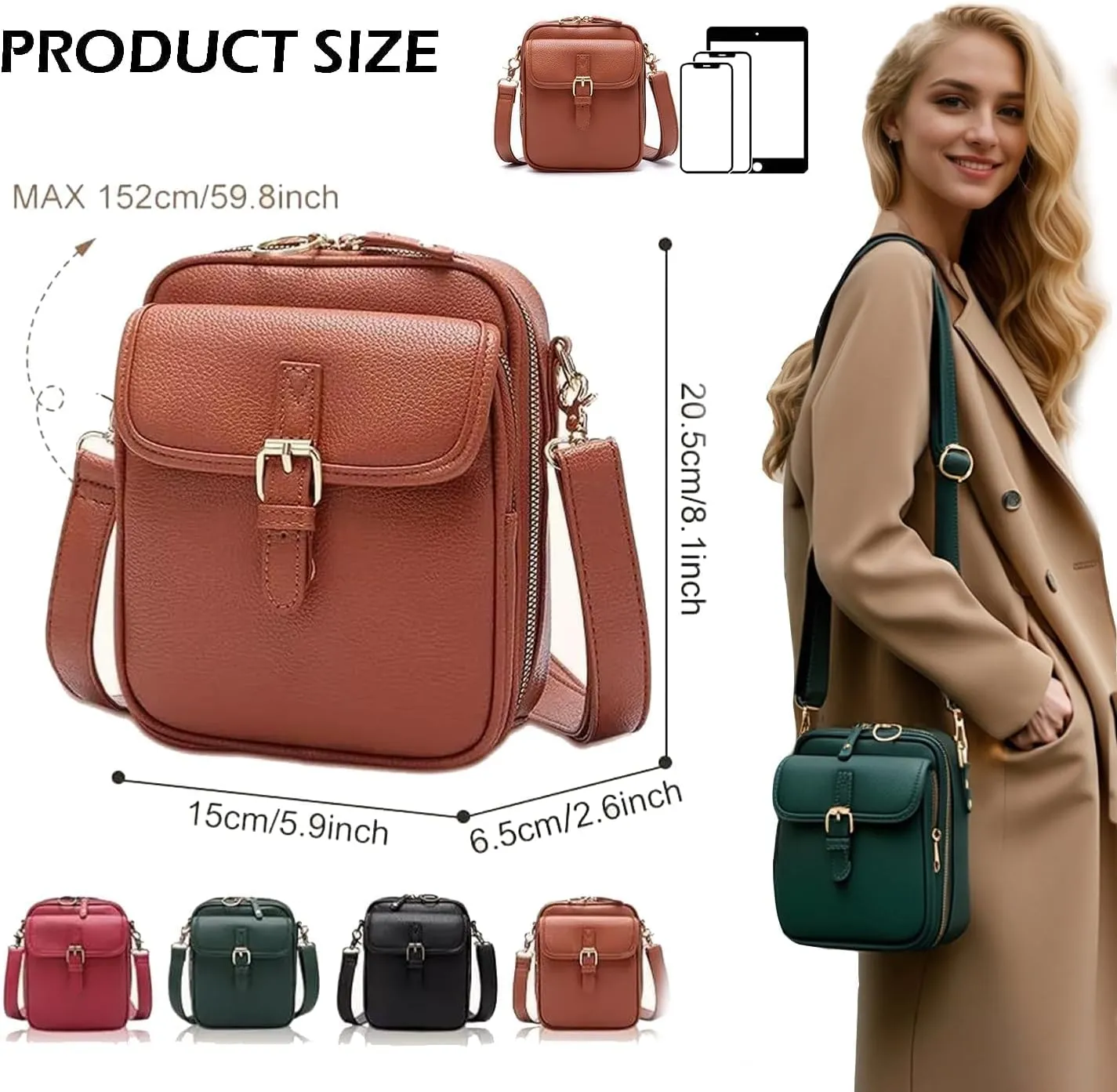 Urvashi Cross Body Bag, Crossbody Leather Bag, Tojoyride Crossbody Bag, Retro Double-Layer Large Capacity Mini Crossbody Bags