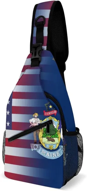 U.S.A Maine State Flag Chest Bag for Men Backpack Crossbody Sling Bags Travel Daypack for Outdoors Hiking