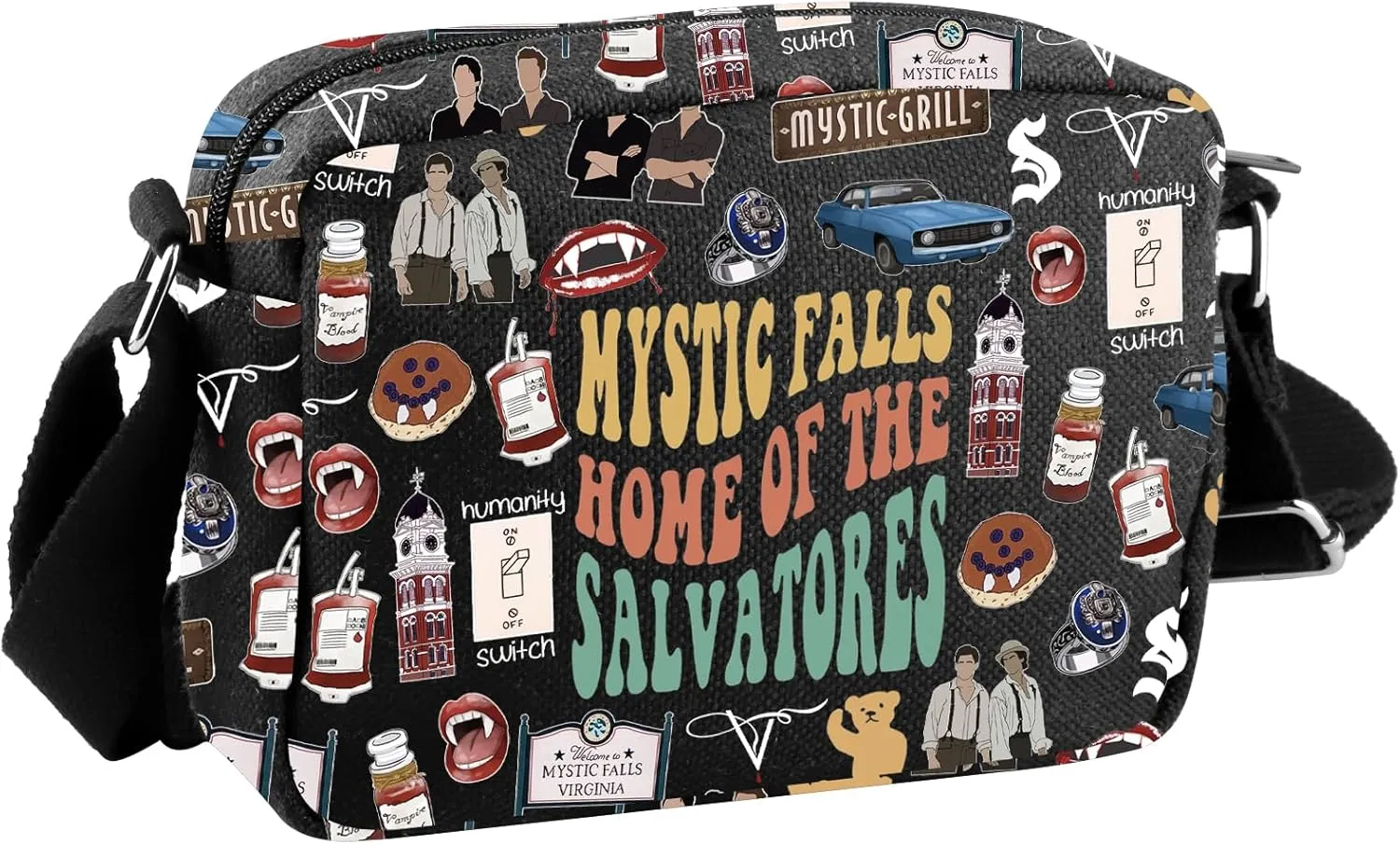 Vampire TV Show Inspired Gift TVD Merchandise Gift Vampire Fandom Gift Mystic Falls Home Of the Salvatore Crossbody Bag
