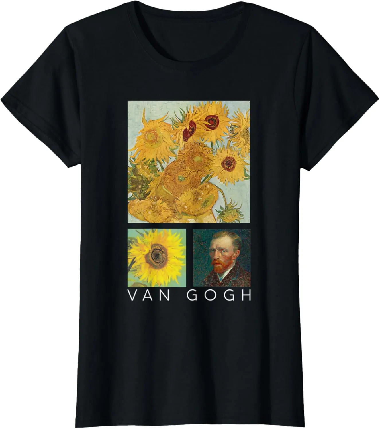 Van Gogh Sunflowers Painting Collage with Self-Portrait T-Shirt