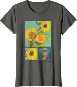 Van Gogh Sunflowers Painting Collage with Self-Portrait T-Shirt