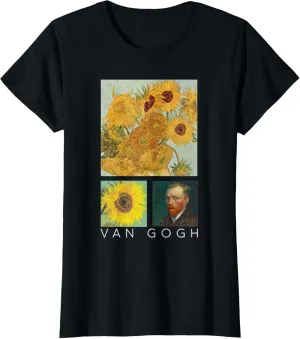 Van Gogh Sunflowers Painting Collage with Self-Portrait T-Shirt