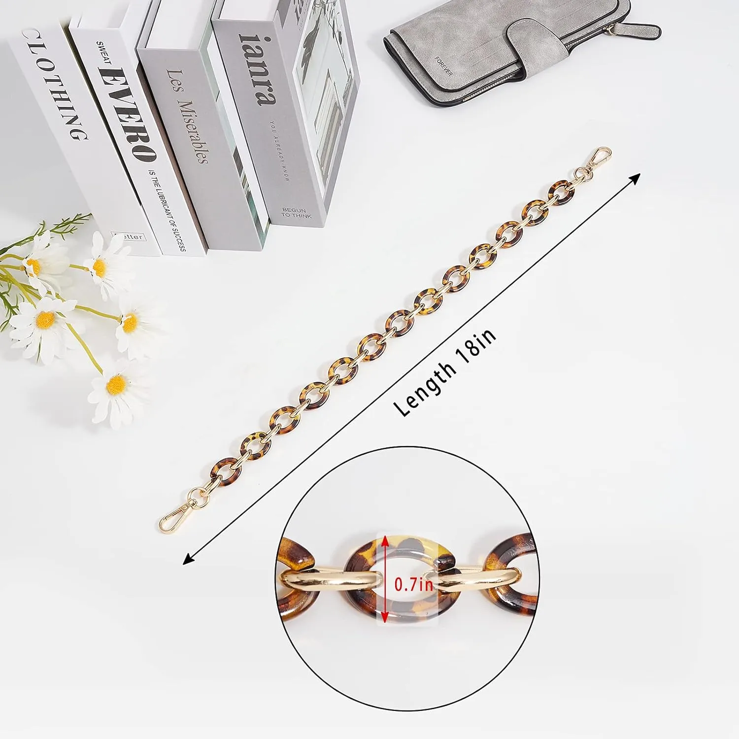 Vercord Handbag Chain Shoulder Bag Strap Replacement Acrylic Chain Decoration Purse Making Accessory 18inch