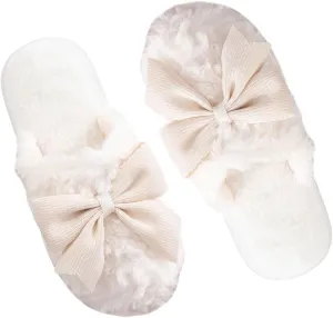Verdusa Women's Bow Memory Foam Slippers Warm Slip On Faux Fur House Slippers