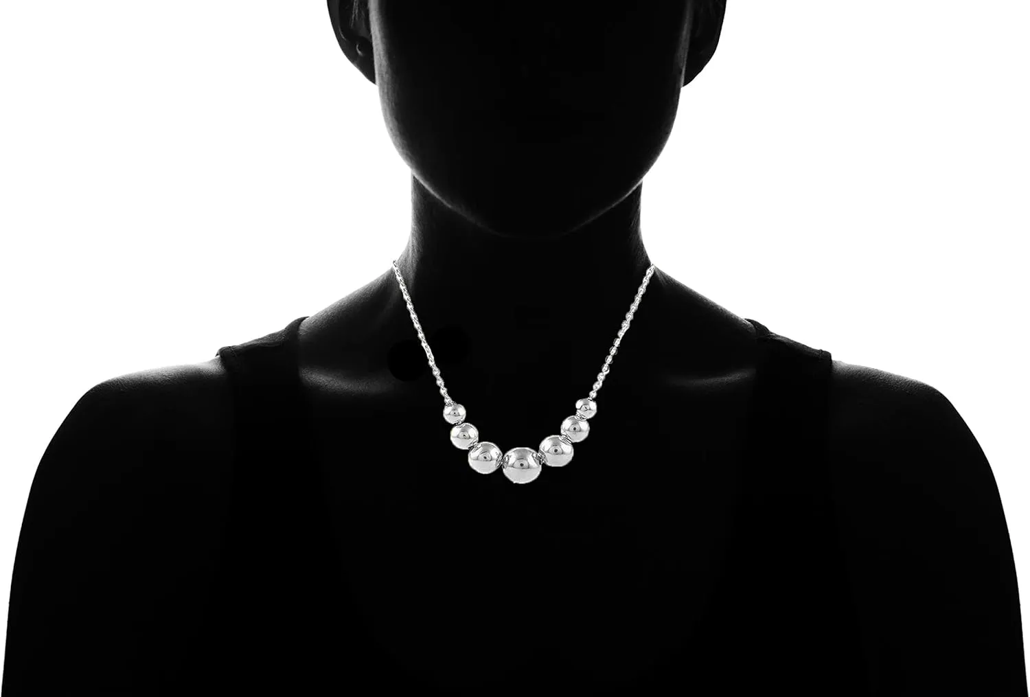 Verona Jewelers Sterling Silver Graduated Bead Ball Necklace For Women- Bead station Necklace