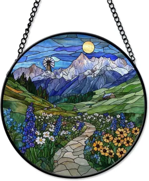Veronica Alpine Path Suncatcher Window Hanging Handmade Stained Glass Suncatchers Decoration with Metal Chain Outdoor Garden Decor Gift for Women Christmas Thanksgiving FhUINn
