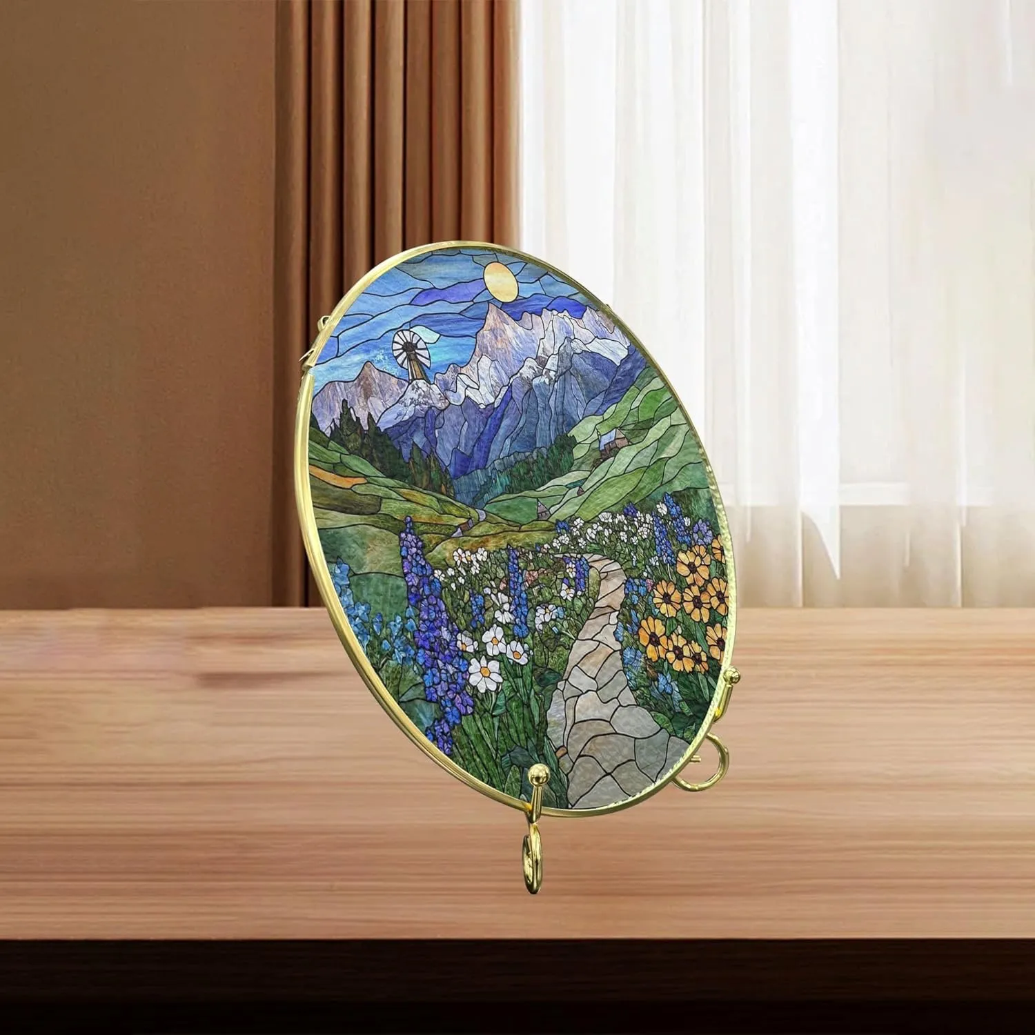 Veronica Alpine Path Suncatcher Window Hanging Handmade Stained Glass Suncatchers Decoration with Metal Chain Outdoor Garden Decor Gift for Women Christmas Thanksgiving FhUINn