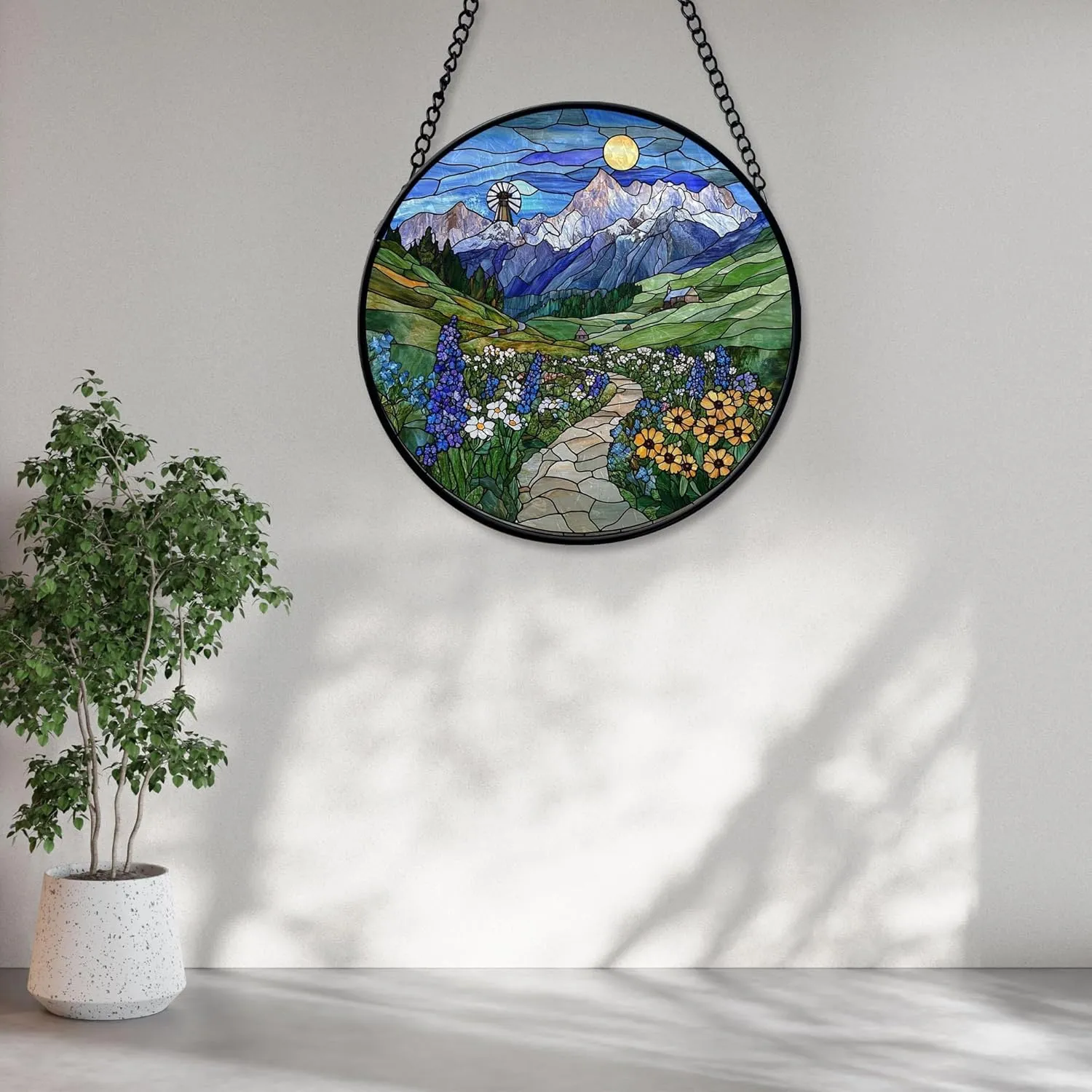 Veronica Alpine Path Suncatcher Window Hanging Handmade Stained Glass Suncatchers Decoration with Metal Chain Outdoor Garden Decor Gift for Women Christmas Thanksgiving FhUINn