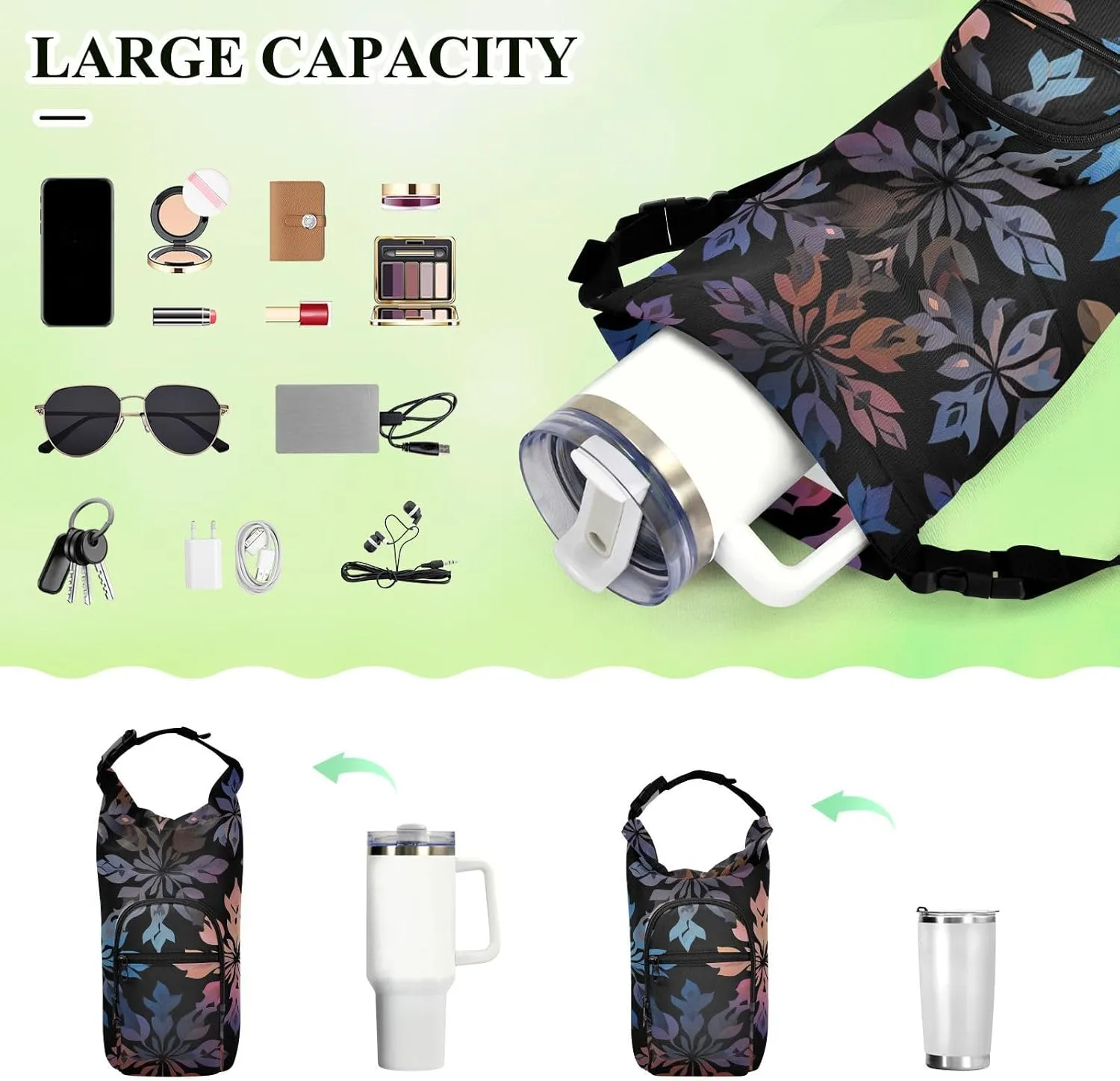 Versatile Insulated Water Bottle Bag, Fits 20oz-40oz Bottles, Lightweight & Adjustable for Commuting, Travel, Hiking & Outdoor Adventures, Ethnic Motif (3)