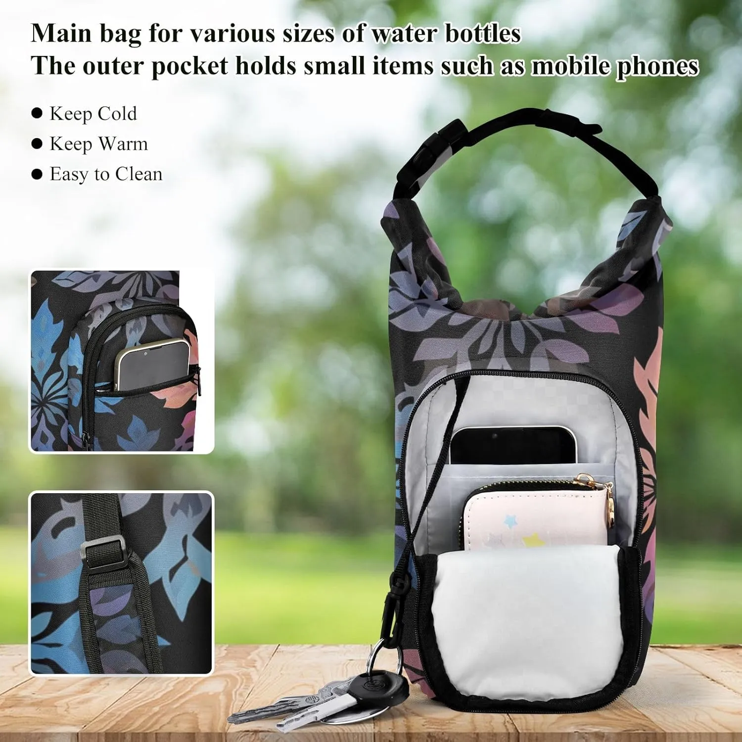 Versatile Insulated Water Bottle Bag, Fits 20oz-40oz Bottles, Lightweight & Adjustable for Commuting, Travel, Hiking & Outdoor Adventures, Ethnic Motif (3)