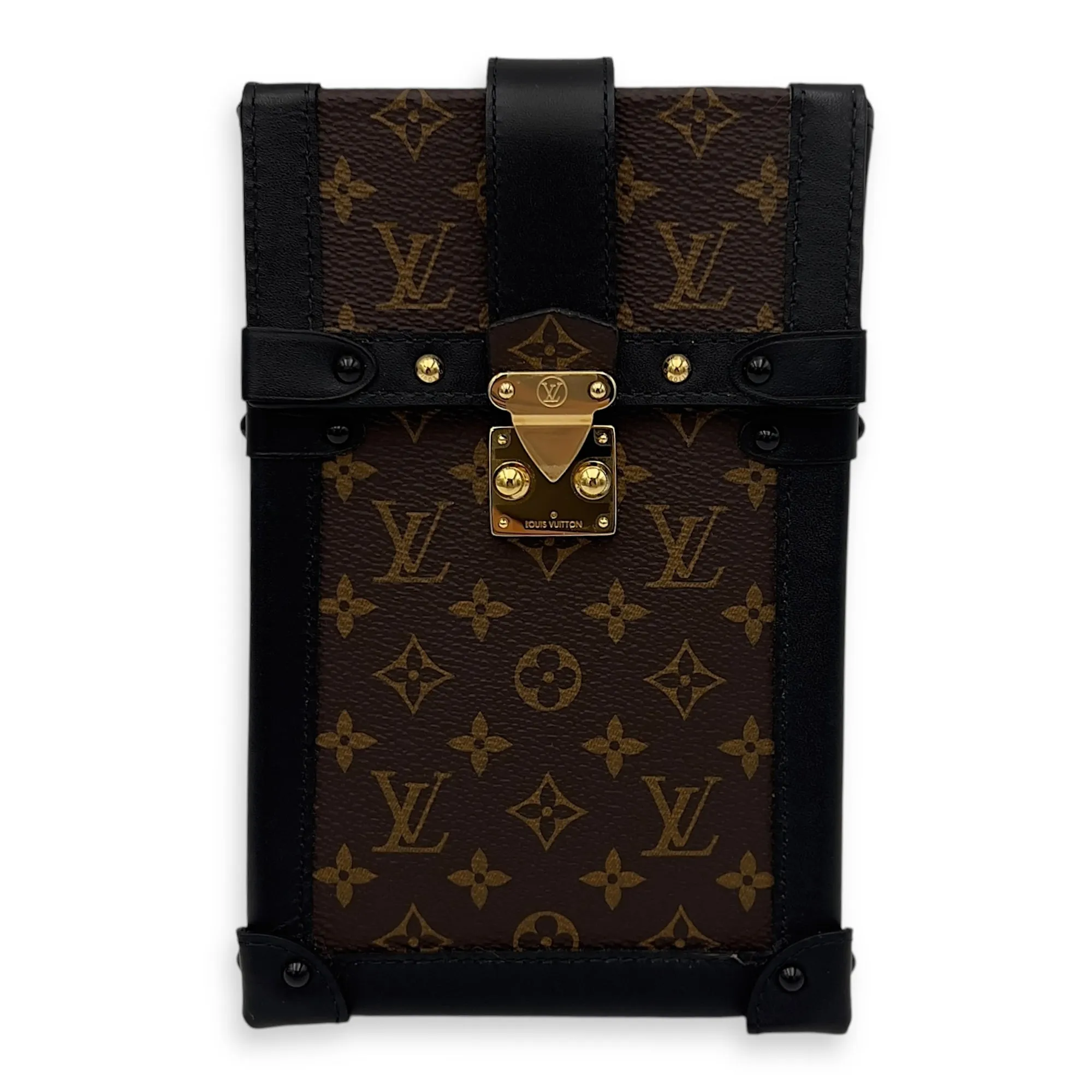 Vertical Trunk Brown Crossbody Bag in Coated Canvas, Gold hardware