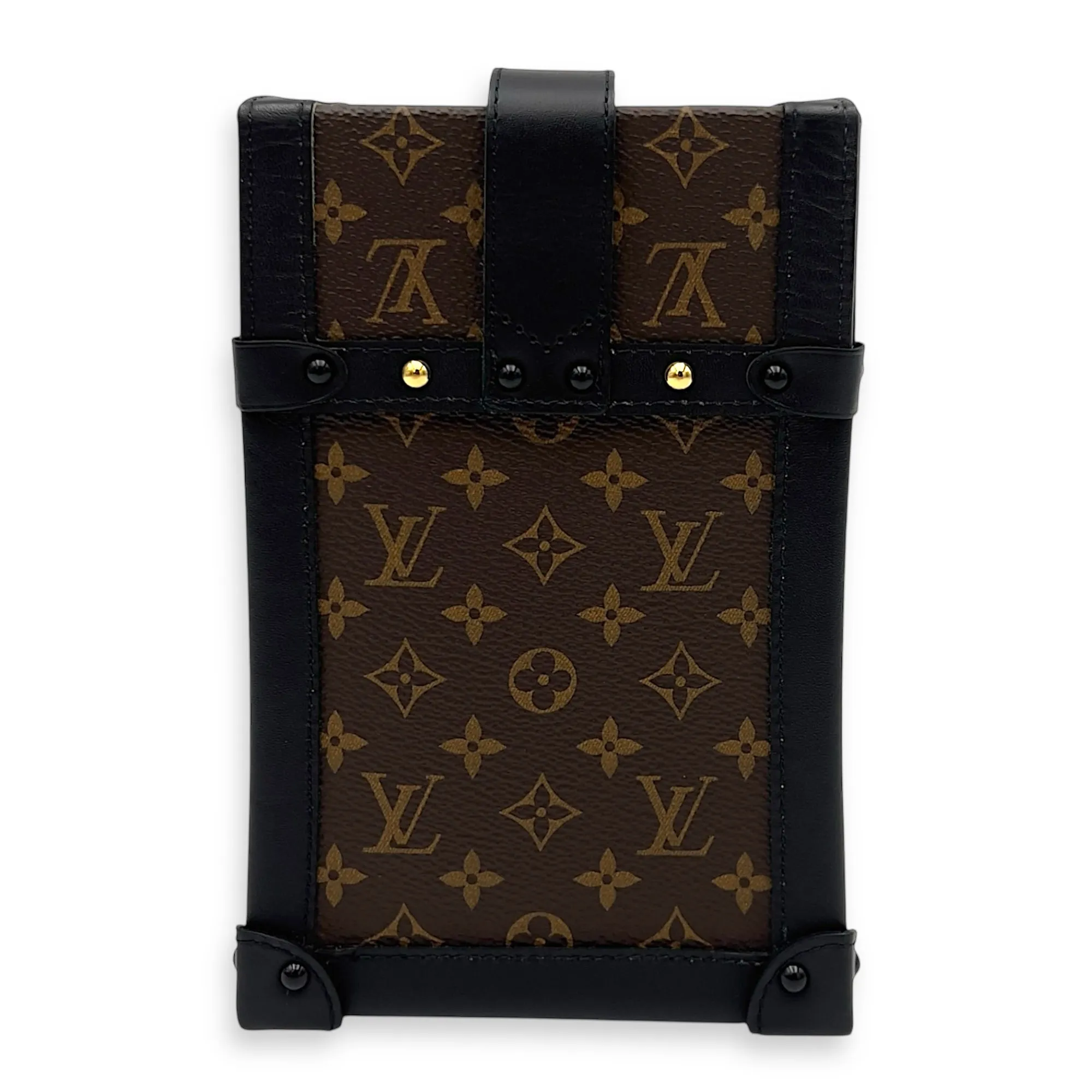 Vertical Trunk Brown Crossbody Bag in Coated Canvas, Gold hardware