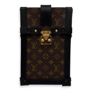 Vertical Trunk Brown Crossbody Bag in Coated Canvas, Gold hardware