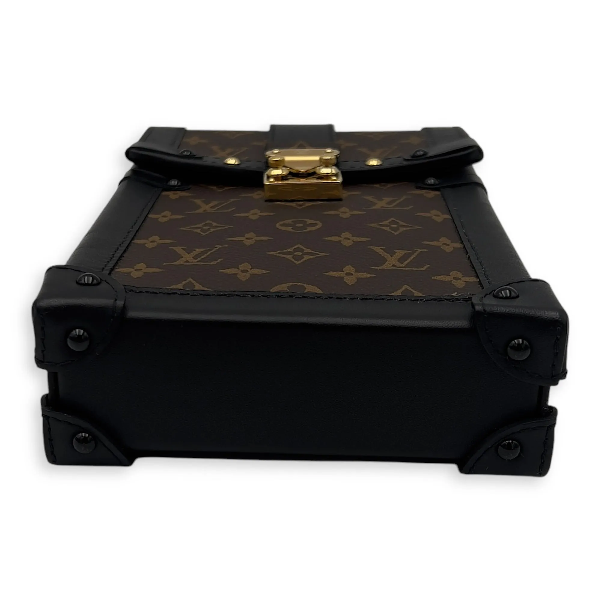 Vertical Trunk Brown Crossbody Bag in Coated Canvas, Gold hardware