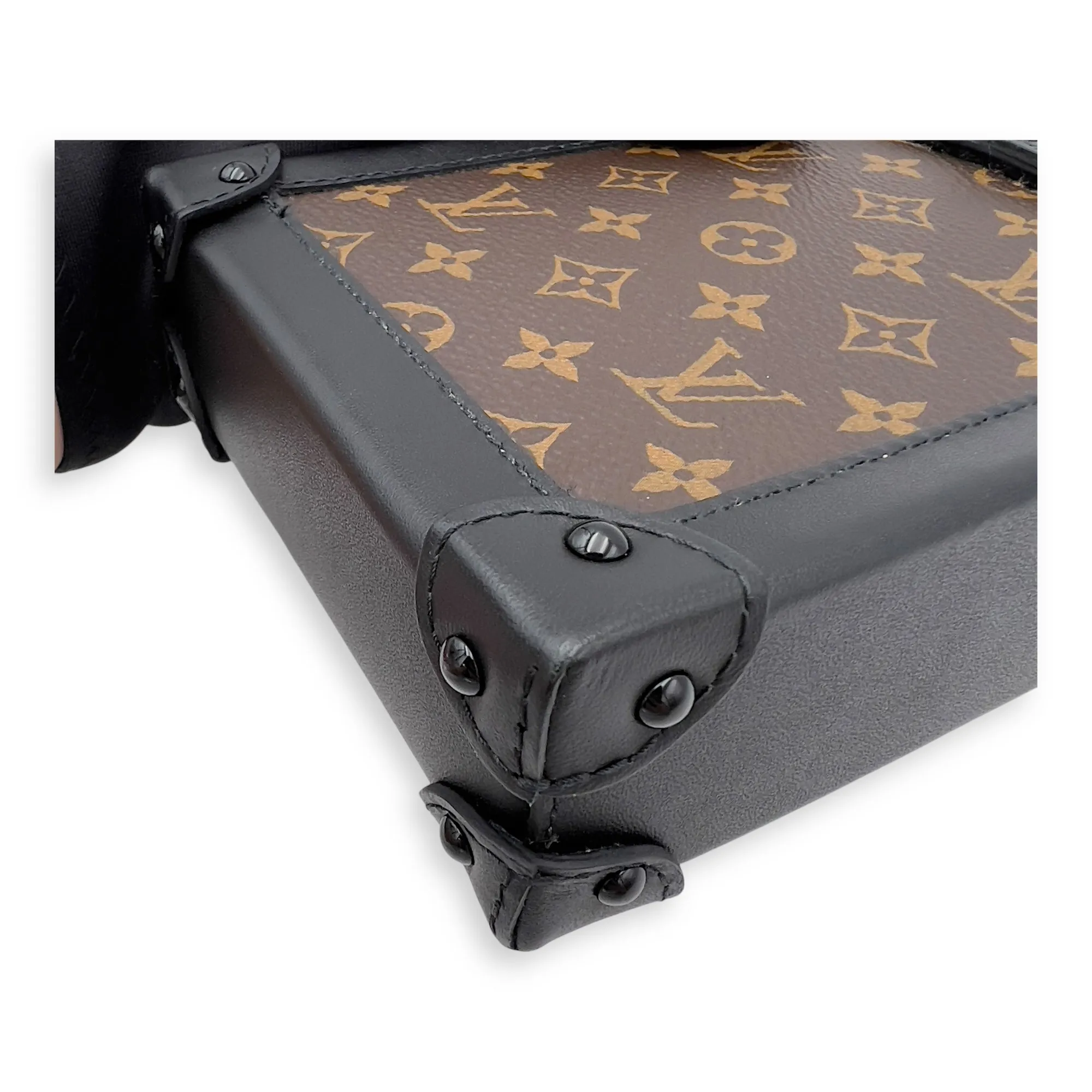 Vertical Trunk Brown Crossbody Bag in Coated Canvas, Gold hardware