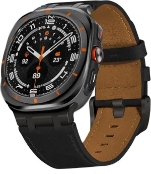 VeveXiao Luxury Leather Band Compatible with Samsung Galaxy Watch 7 Ultra 47mm Band,AP Rugged Vintage Genuine Leather Extra 26mm Wide Watch Bracelet for Women Men