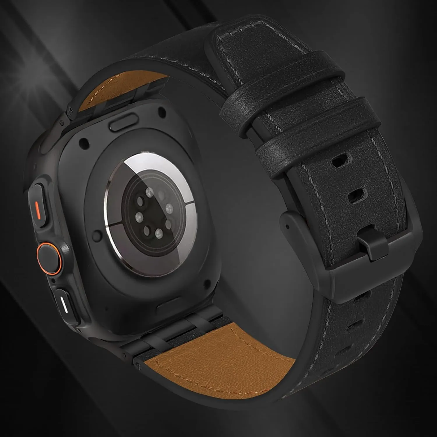 VeveXiao Luxury Leather Band Compatible with Samsung Galaxy Watch 7 Ultra 47mm Band,AP Rugged Vintage Genuine Leather Extra 26mm Wide Watch Bracelet for Women Men