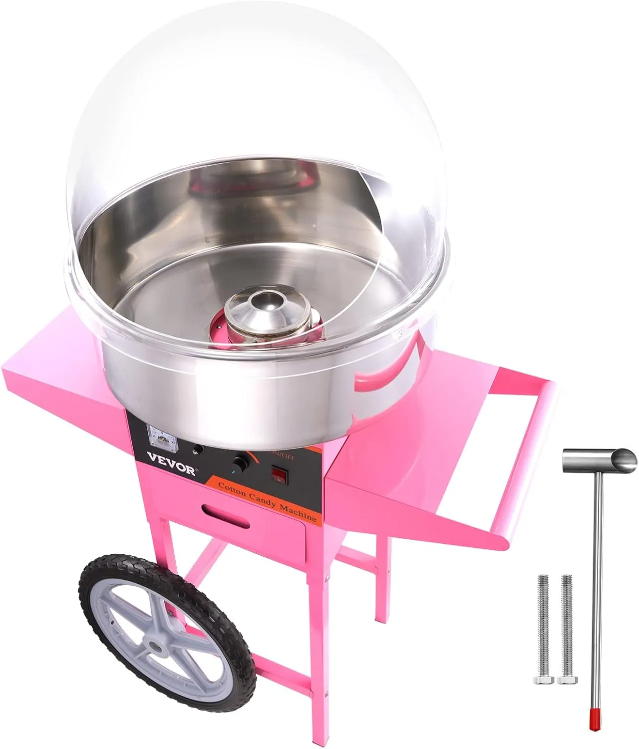 VEVOR Electric Cotton Candy Machine Cart with Cover, Commercial Floss Maker w/Stainless Steel Bowl, Sugar Scoop and Drawer, Perfect for Home, Carnival, Kids Birthday, Family Party, Pink