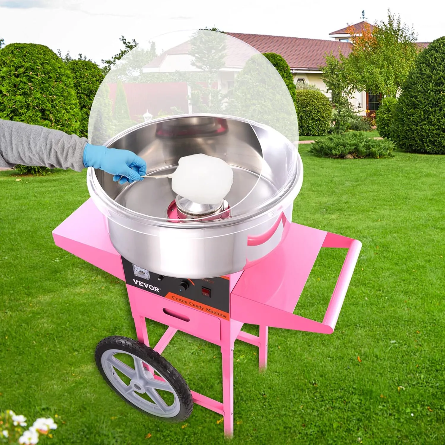 VEVOR Electric Cotton Candy Machine Cart with Cover, Commercial Floss Maker w/Stainless Steel Bowl, Sugar Scoop and Drawer, Perfect for Home, Carnival, Kids Birthday, Family Party, Pink