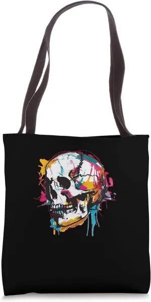 VIBRANT COLOR SKULL Dynamic Bold Artistic Chaotic Tote Bag