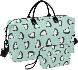 VIGTRO Travel Duffel Bag Weekender Overnight Bag with Toiletry Bag Cute Fat Cat Printed, Carry On Luggage Bag for Hospital Gym Travel Business, 2 Pcs Set