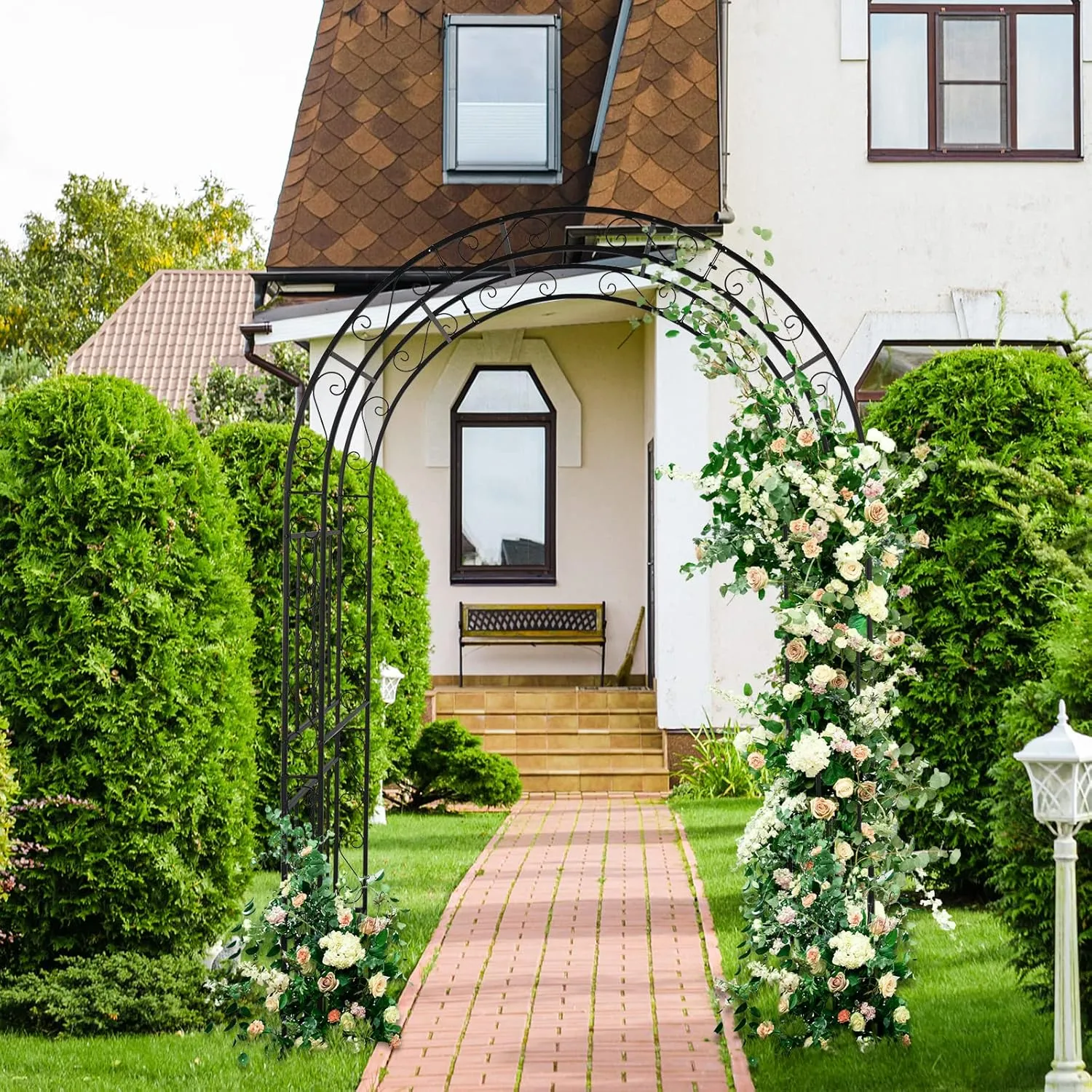 VINGLI Garden Arbor, Arch Archway for Wedding Ceremony Party, Steel Garden Trellis for Plant Climbing, Christmas Garden Decorations Pergola for Garden, Backyard, Lawn (Black, 52.2x22.8x83.9in)