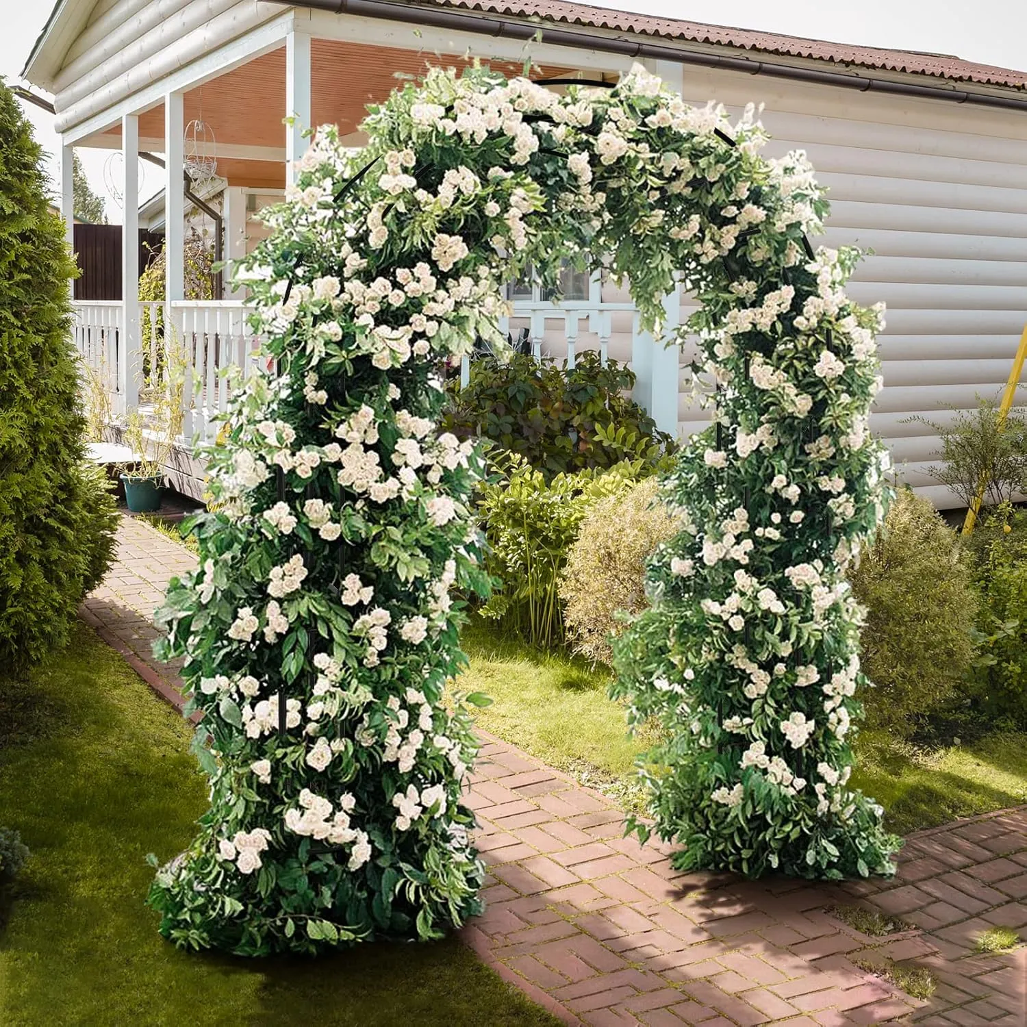 VINGLI Garden Arbor, Arch Archway for Wedding Ceremony Party, Steel Garden Trellis for Plant Climbing, Christmas Garden Decorations Pergola for Garden, Backyard, Lawn (Black, 52.2x22.8x83.9in)