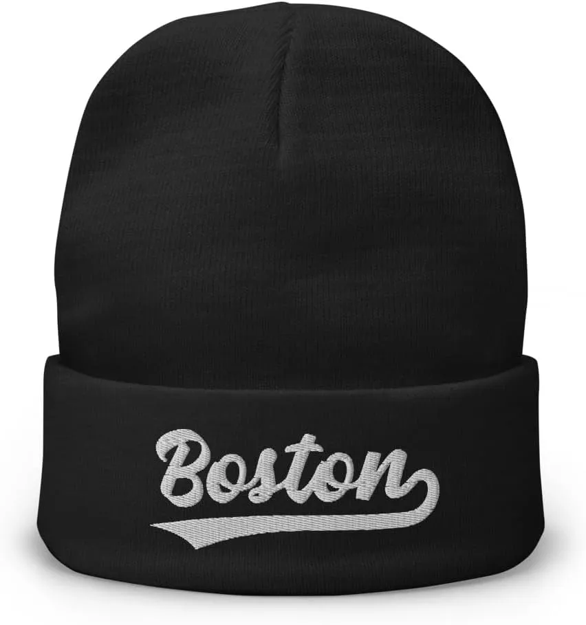 Vintage Boston Sports Script Retro Winter Beanie Hat Cap
